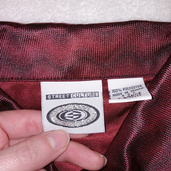 Vintage Mens Club Rave Shirt Street Culture Button Up Shiny Red Wave Size XL - Picture 14 of 15